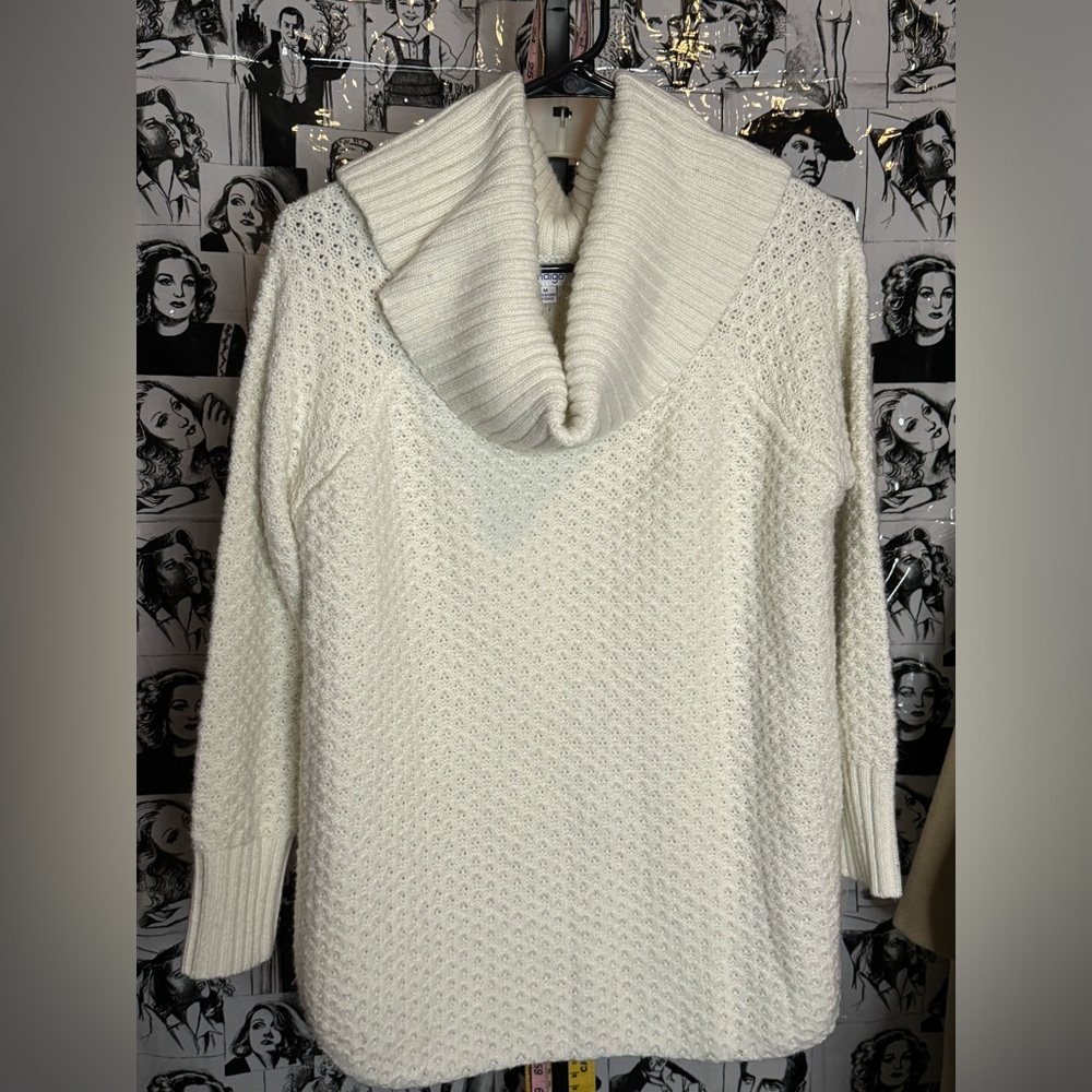 Off White “Indigo” Cowl Neck Thick Knit Sweater